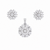 925 sterling silver pendant and earrings set featuring sparkling cubic zirconia stones in a snowflake-inspired floral design