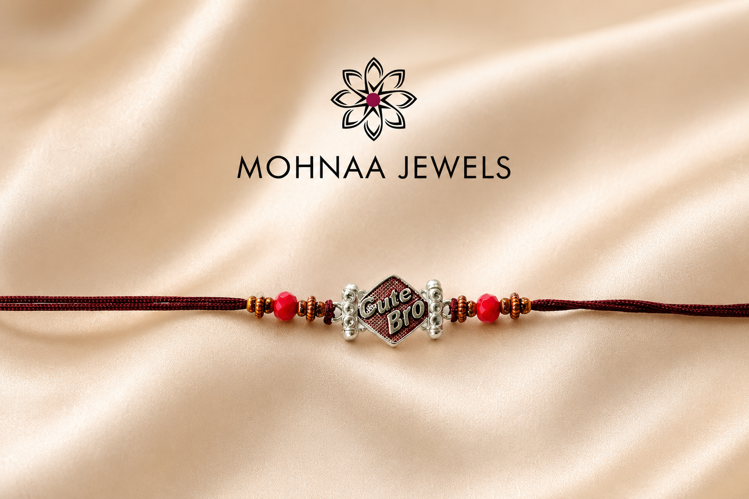 Cute Bro designer rakhi with decorative red beads and premium thread for Raksha Bandhan