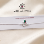 Om Mor Pankh 925 Sterling Silver Rakhi with sacred Om symbol and peacock feather design on silver chain by Mohnaa Jewels