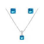 Ira Ocean Spark 925 sterling silver pendant, earrings and chain set featuring princess-cut blue cubic zirconia stones.