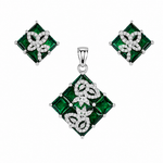 Ira Viana 925 sterling silver pendant and earrings set featuring green cubic zirconia stones with sparkling white CZ accents