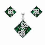Ira Viana 925 sterling silver pendant and earrings set featuring green cubic zirconia stones with sparkling white CZ accents