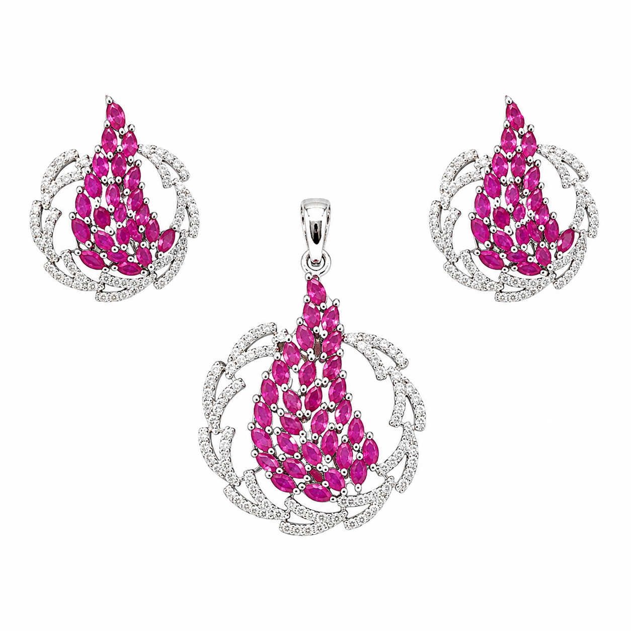 925 sterling silver pendant and earrings set featuring pink cubic zirconia stones with sparkling white CZ accents