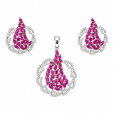 925 sterling silver pendant and earrings set featuring pink cubic zirconia stones with sparkling white CZ accents
