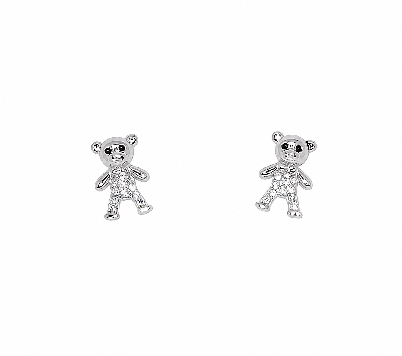 925 sterling silver teddy bear stud earrings with AAA+ CZ stones for kids and teens