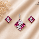 Ira Ruby Glow 925 Silver Pendant & Earrings Set