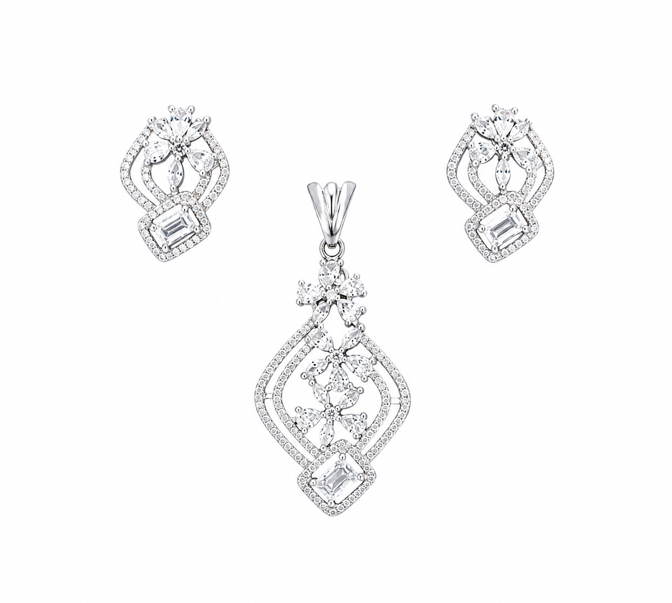Ira Aurelia 925 sterling silver pendant and earrings set with sparkling cubic zirconia stones
