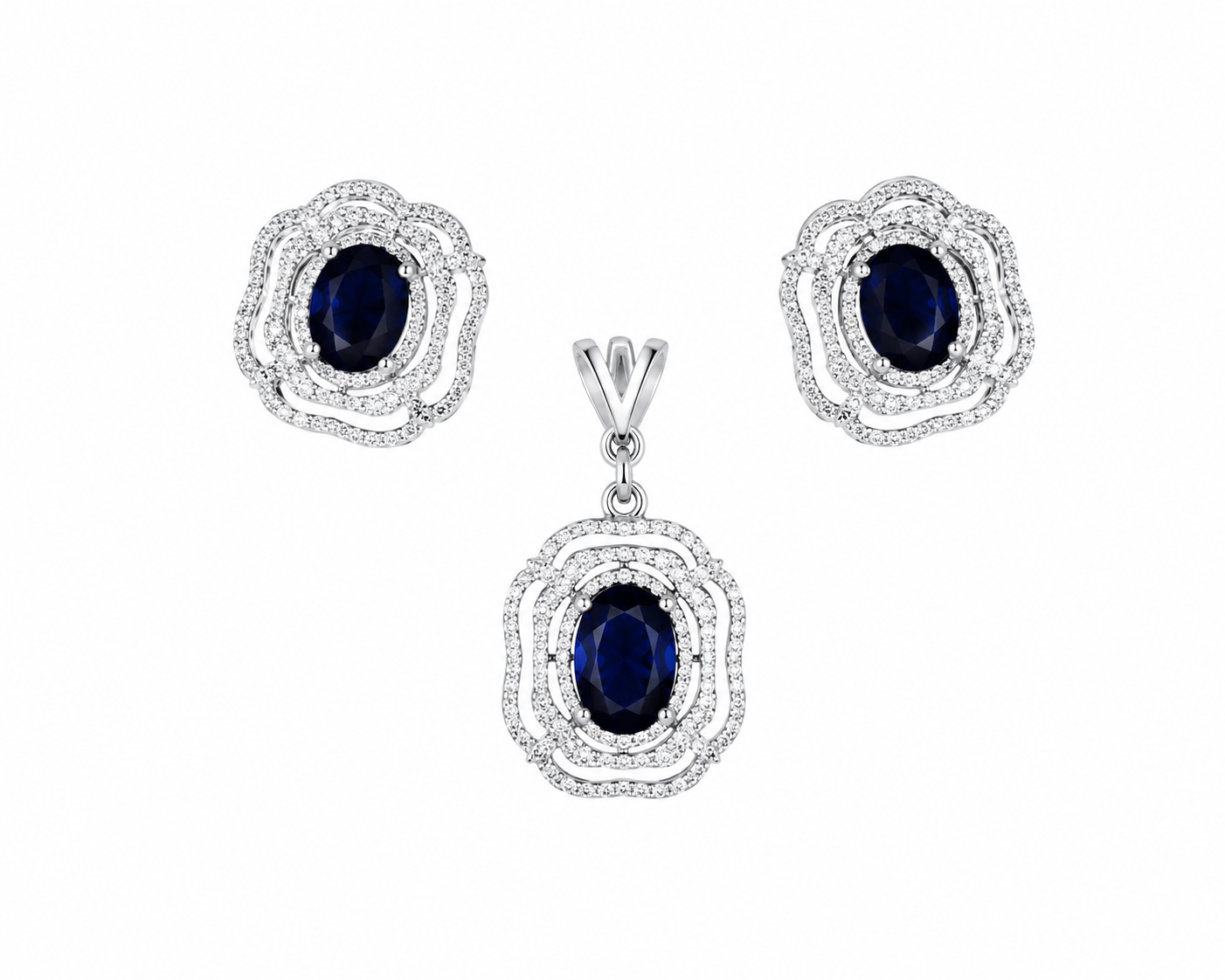 Ira Midnight Bloom 925 silver pendant set with deep blue stone and sparkling CZ floral design
