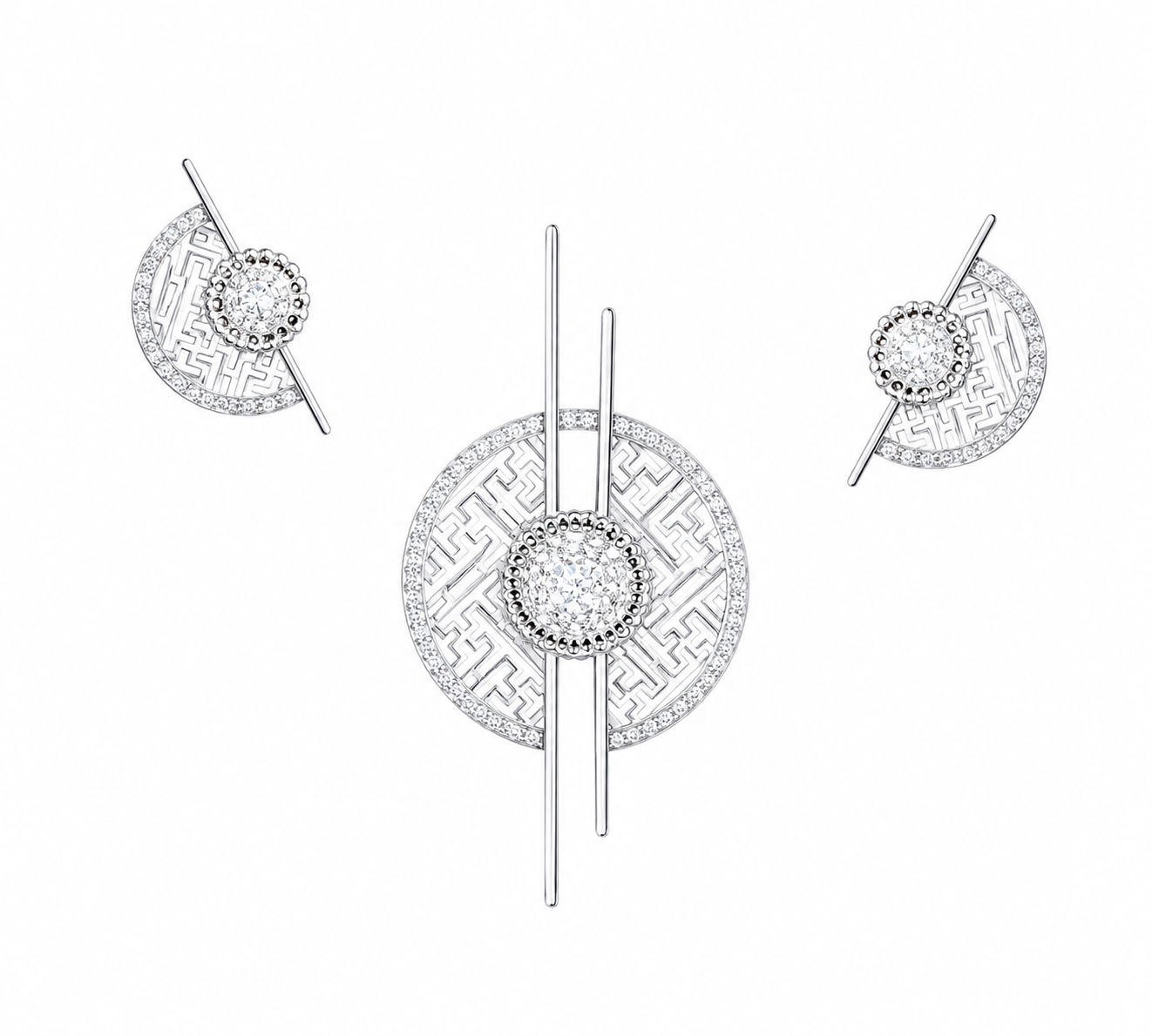 925 sterling silver pendant and earrings set featuring sparkling cubic zirconia stones in a contemporary geometric design