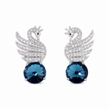 925 sterling silver swan earrings with sparkling CZ stones and sapphire blue crystal center