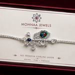 Shyam Murli 925 Sterling Silver Rakhi featuring Krishna flute and peacock feather design with premium silver chain by Mohnaa Jewels