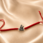 Rudra Mahadev 925 Sterling Silver Rakhi featuring detailed Lord Shiva motif on handcrafted red thread by Mohnaa Jewels