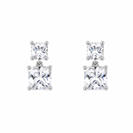 925 sterling silver drop earrings with double princess-cut cubic zirconia stones and rhodium finish.