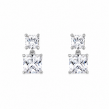 925 sterling silver drop earrings with double princess-cut cubic zirconia stones and rhodium finish.