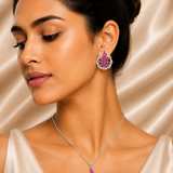 Ira Pink Blossom 925 Silver Pendant & Earrings Set