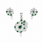 Ira Verdia 925 sterling silver pendant and earrings set with green stones, cubic zirconia accents, and pearl drops