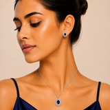 Ira Midnight Bloom 925 Silver Pendant Set with Blue Stone